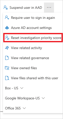 Screenshot del collegamento Reset investigation priority score (Reimposta punteggio priorità indagine).