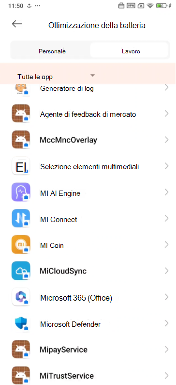 Immagine di tutte le app, incluso Microsoft Defender