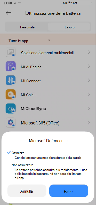 Immagine dell'elenco a discesa Microsoft Defende Optimise