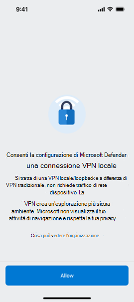 Screenshot che mostra l'installazione di iOS per dispositivi mobili Microsoft Defender per endpoint prima del nuovo aggiornamento.