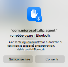 Screenshot che mostra la richiesta di accesso Bluetooth