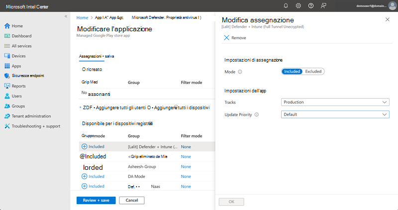 Screenshot delle impostazioni di assegnazione di modifica necessarie