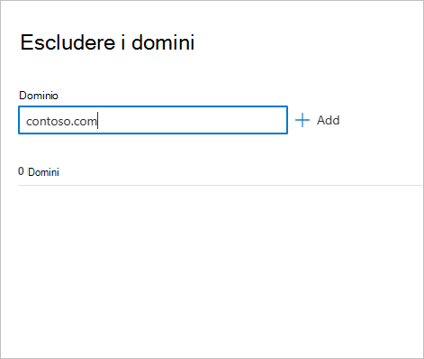 Screenshot che mostra come aggiungere un dominio da escludere.