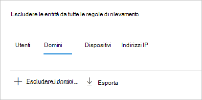 Screenshot che mostra l'opzione per escludere i domini.