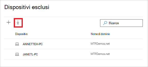 Screenshot che mostra come tornare per escludere i dispositivi.