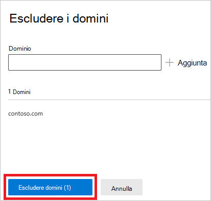 Screenshot che mostra come escludere i domini.