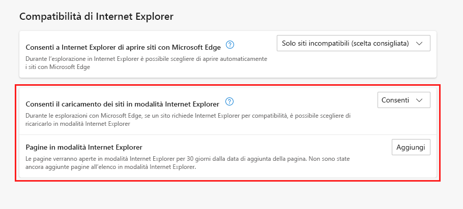 Compatibilità con Internet Explorer