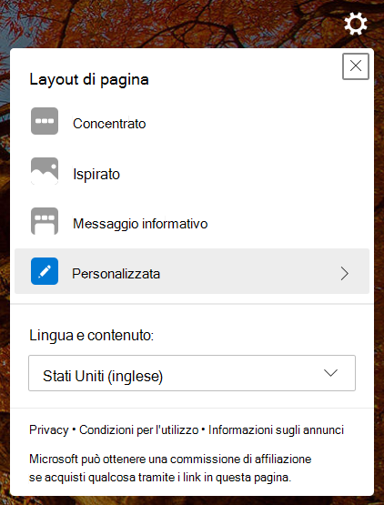 Visualizzazione layout di pagina per la nuova pagina della scheda.