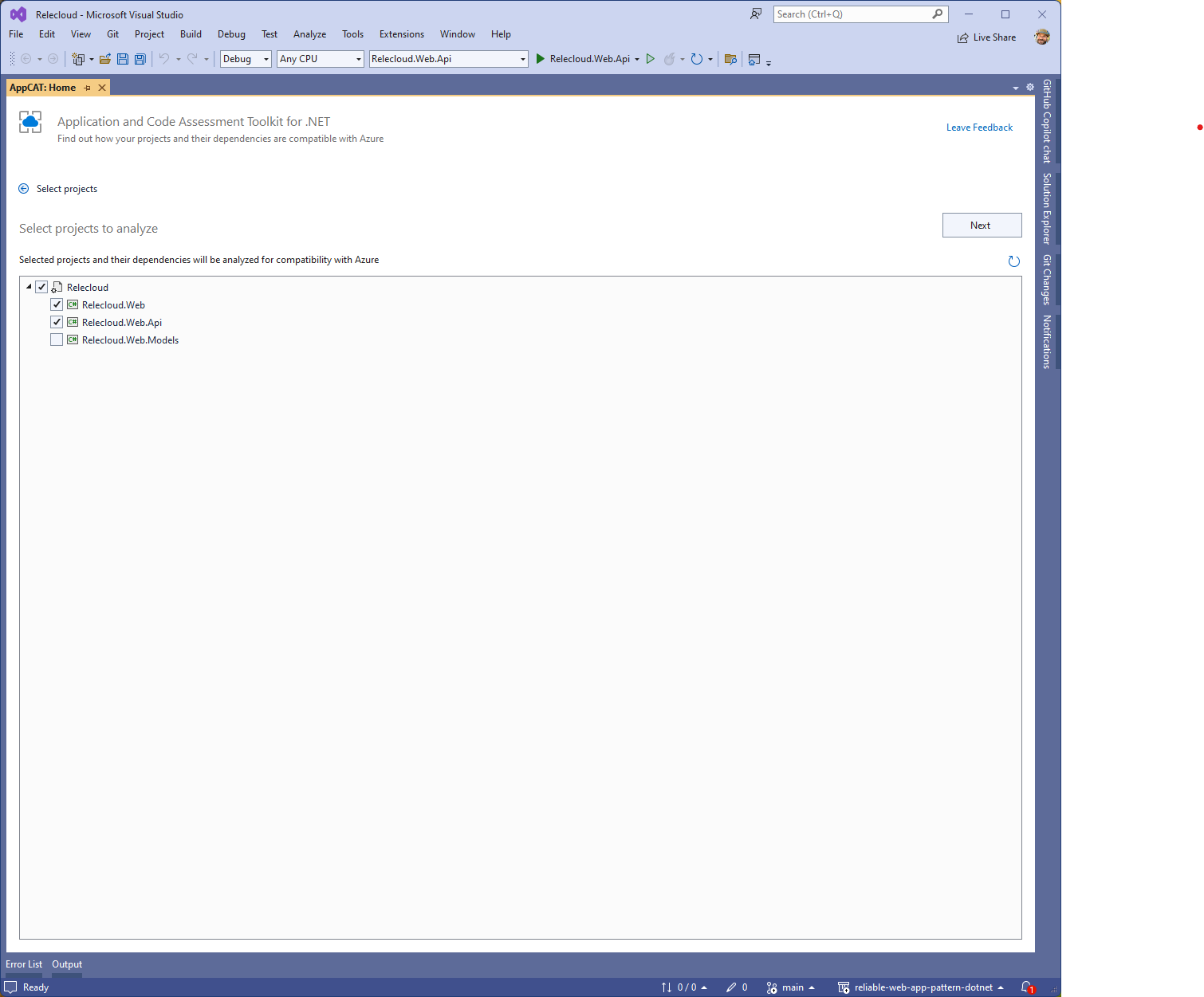 Screenshot che mostra i progetti nella soluzione
