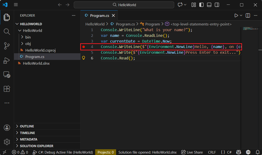 Punto di interruzione impostato