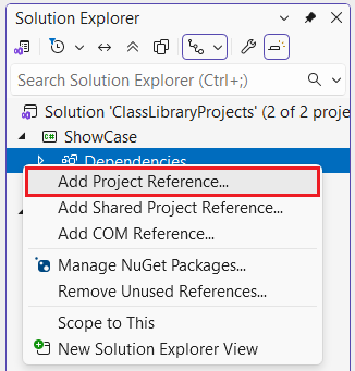 Aggiungi menu di scelta rapida di riferimento in Visual Studio