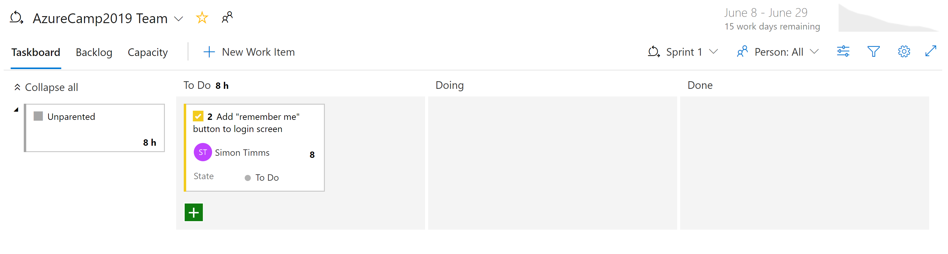 Figura 10-7 Scheda con uno sprint definito