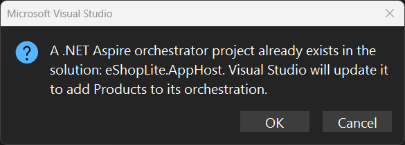 Screenshot che mostra che Aspire Orchestrator è già stato aggiunto.