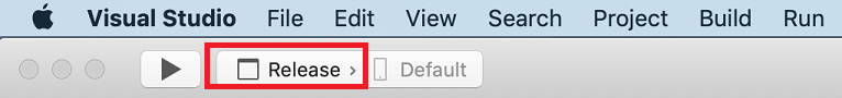 Visual Studio toolbar with release build selected