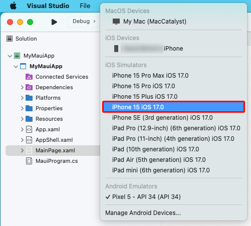 Ensure the debug target is set to an iOS simulator.