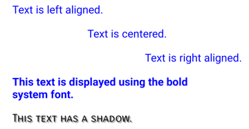 Screenshot of strings using different alignment options.