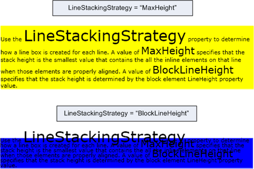 Screenshot: confronto di valori LineStackingStrategy