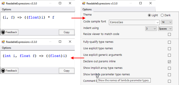 Screenshot del visualizzatore Espressioni Comprensibili.