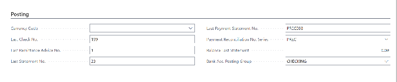 Campo con serie di numeri per Registrazione riconciliazione pagamenti nella scheda Conto bancario