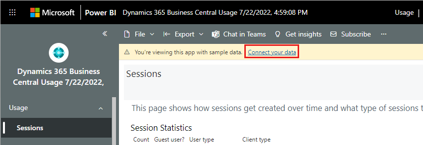 Diagram showing the action to connect the Business Central usage app to an Application Insights resource