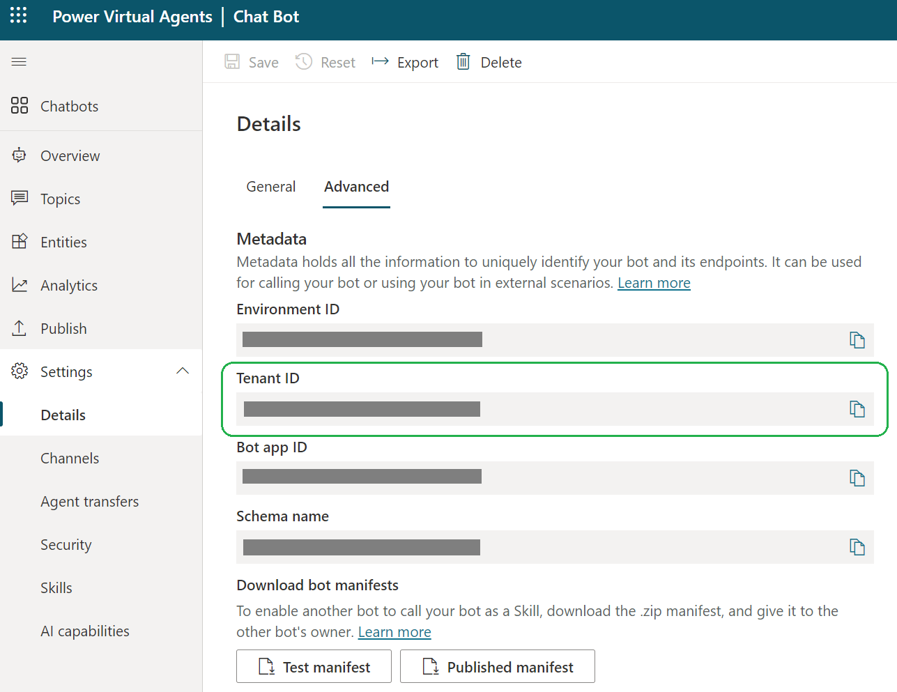 Find tenant ID of a Microsoft Copilot Studio