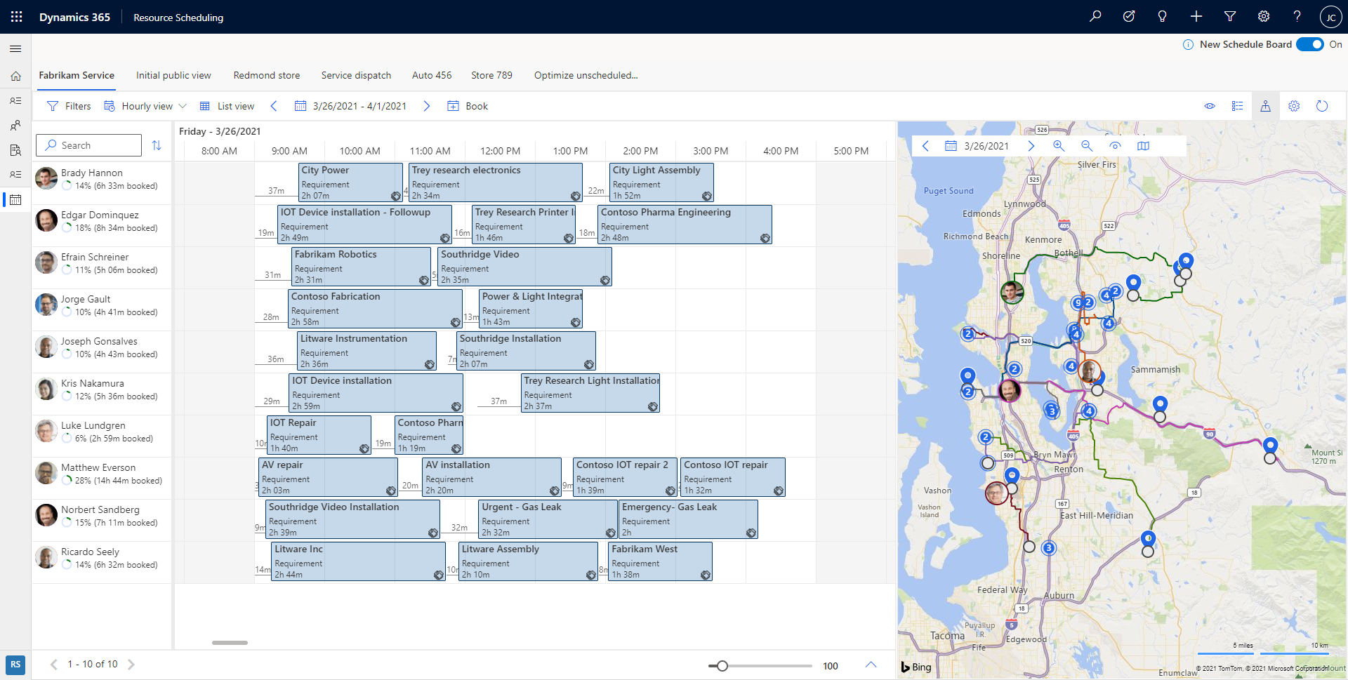 Screenshot della scheda di pianificazione con la visualizzazione della mappa.