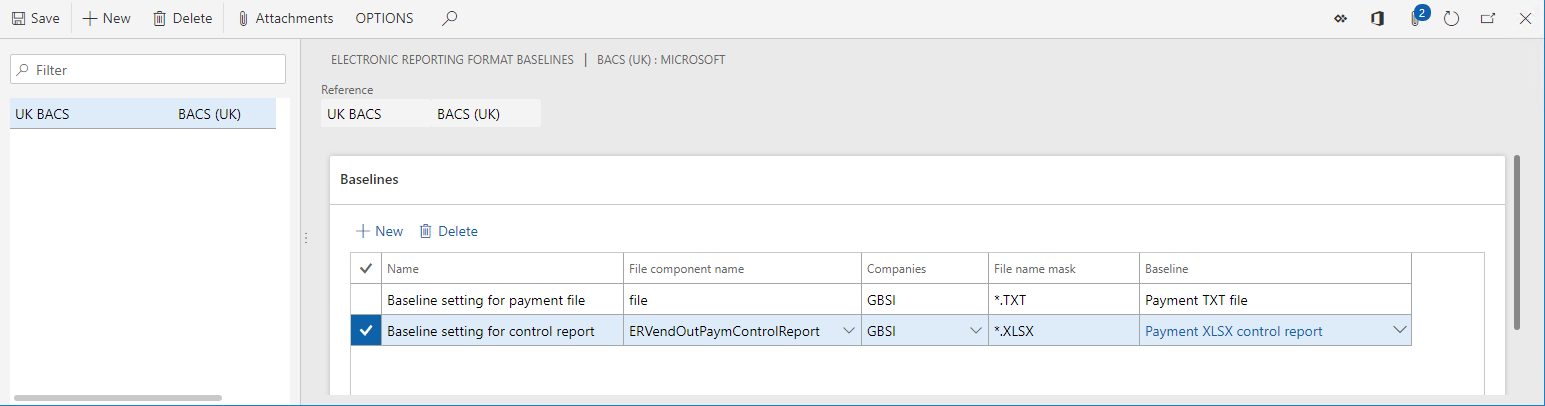 Scheda dettaglio Basi nella pagina Configurazioni.
