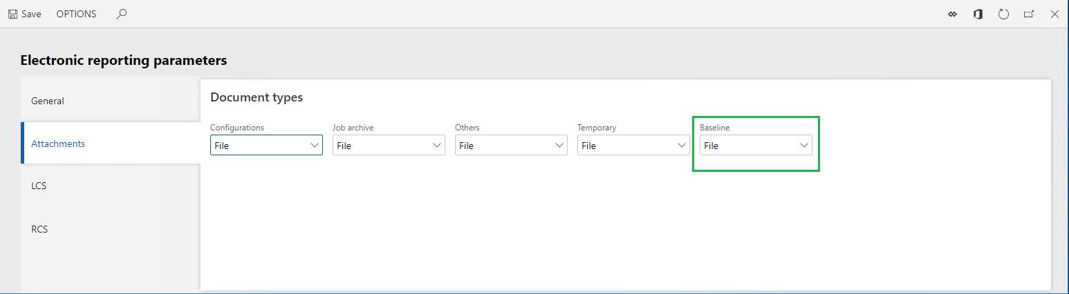 Pagina Parametri per la creazione di report elettronici.