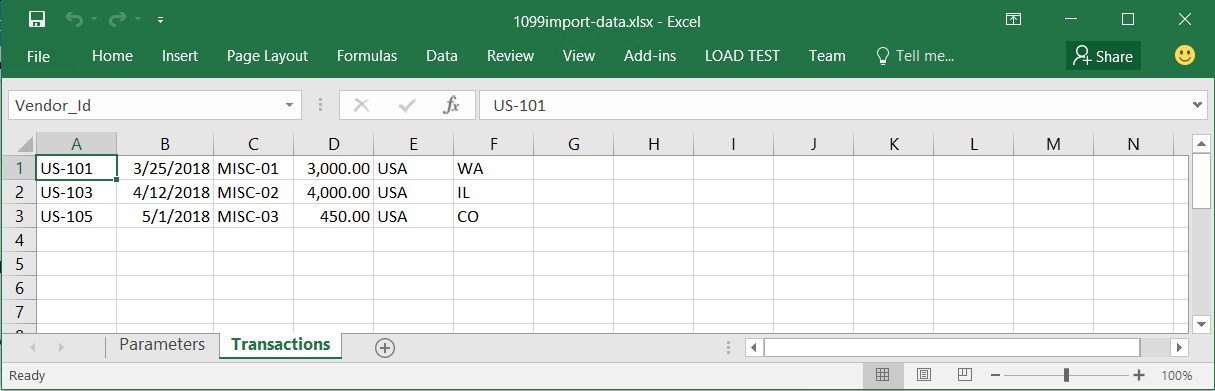 Esempio di file Excel per l'importazione da SharePoint.