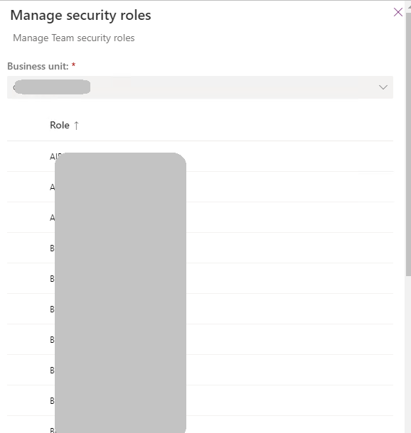 Screenshot of list of security roles on the Manage security roles page.