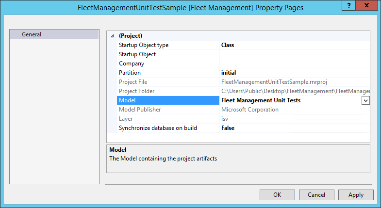 Screenshot of the Model property setting.