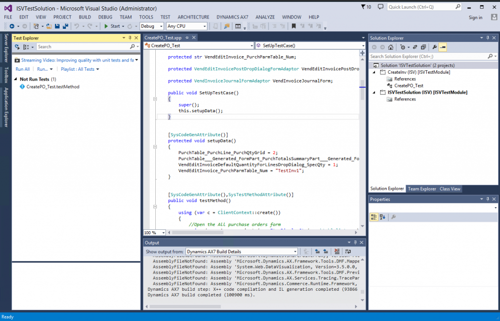 Screenshot of the Test Explorer window with available tests listed.