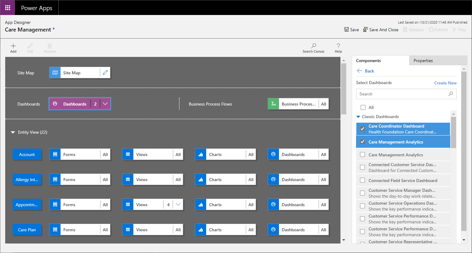 In Power Apps, select a dashboard.