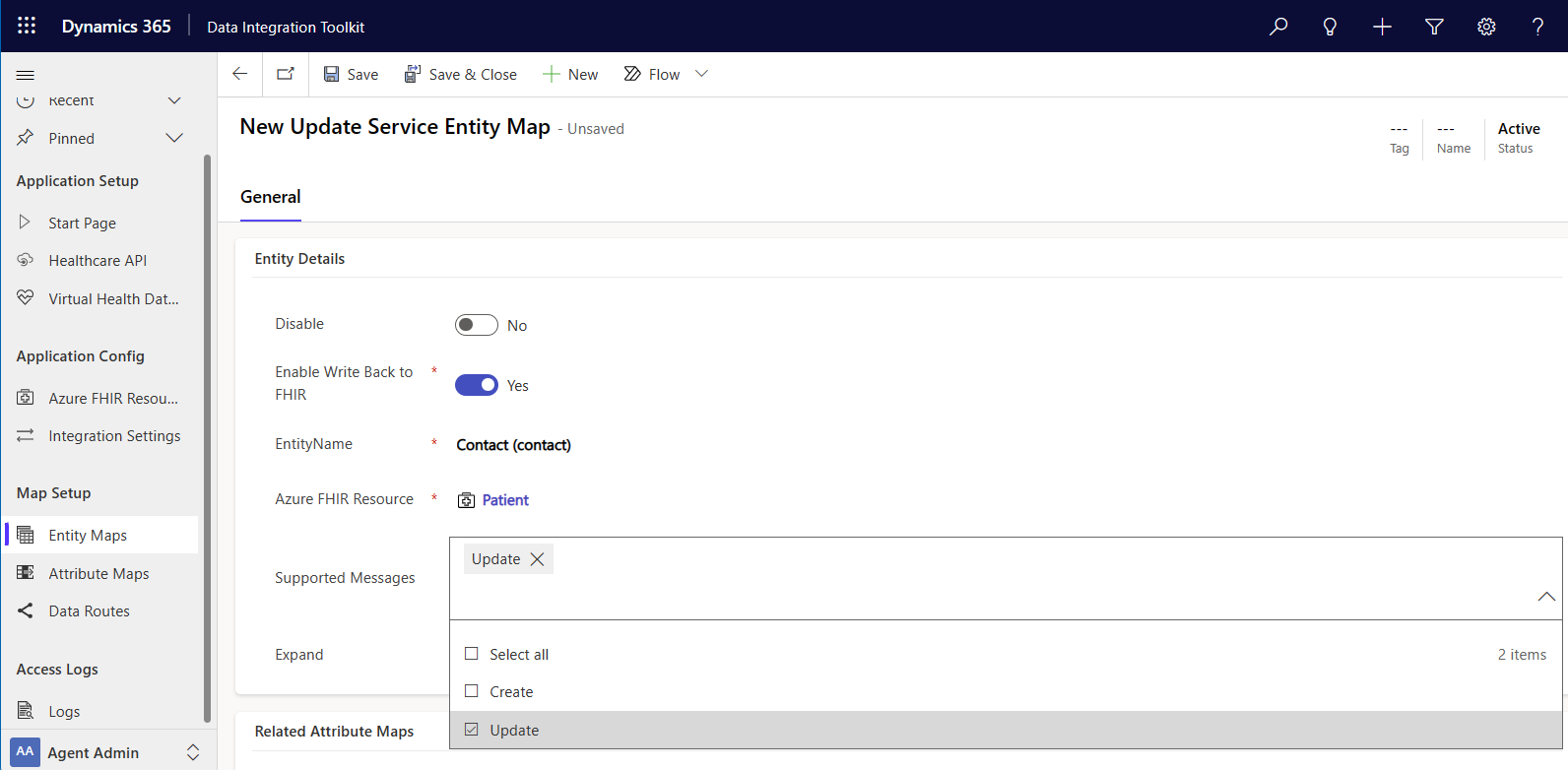 Screenshot che mostra la creazione del mapping di entità di esempio.