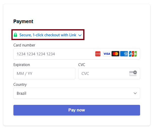 Screenshot showing where Stripe Link appears in the payment UI.