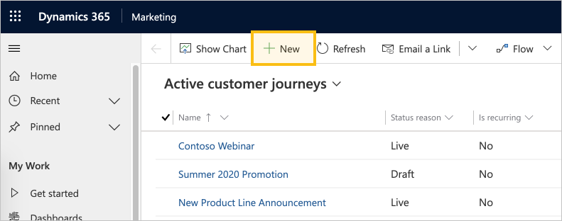 Selezionare nuovo nella barra dei comandi Seleziona Nuovo nella barra dei comandi.
