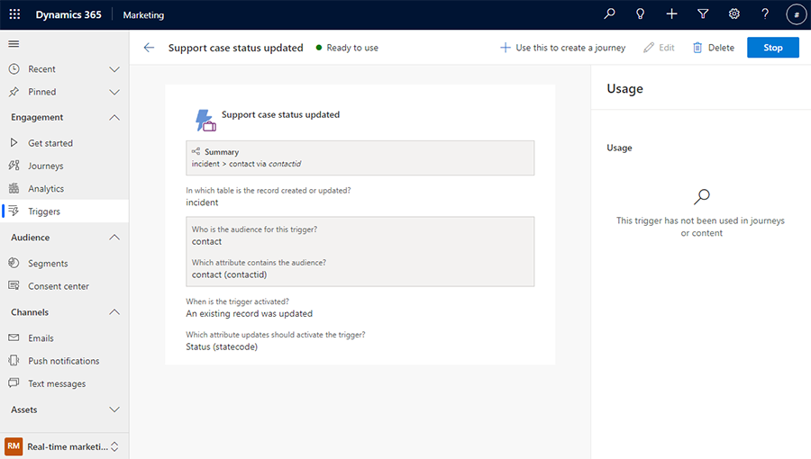 Screenshot del trigger Dataverse pronto per l'uso Screenshot del trigger Dataverse pronto per l'uso.