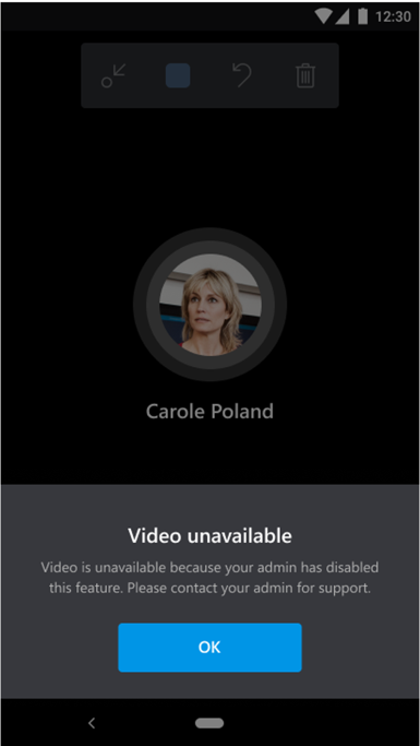 Screenshot dell'app per dispositivi mobili che mostra il messaggio relativo al video.