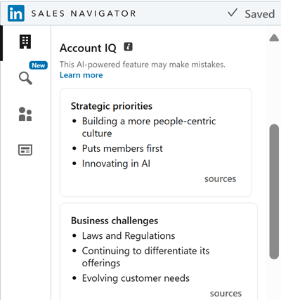 Screenshot di IQ account in Sales Navigator.