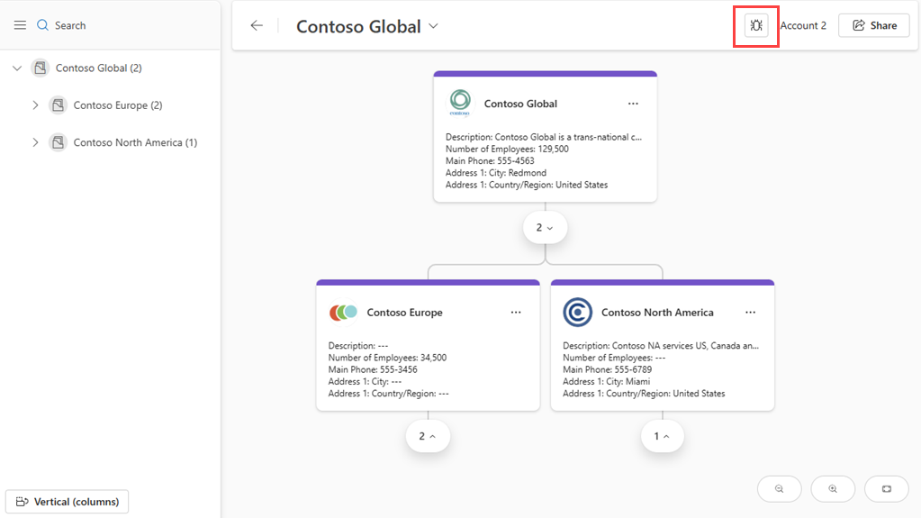 Screenshot dell'icona di risoluzione dei problemi della gerarchia.