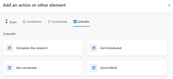 Screenshot della casella di selezione delle attività di LinkedIn.
