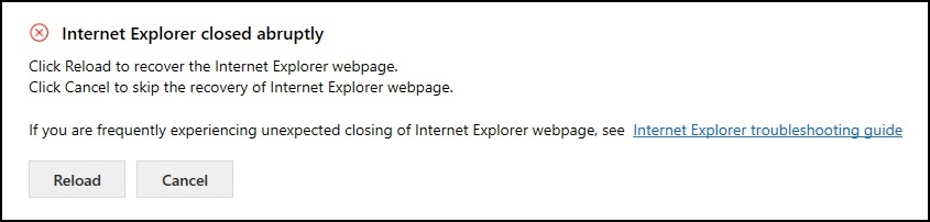 Internet Explorer si è chiusa improvvisamente.