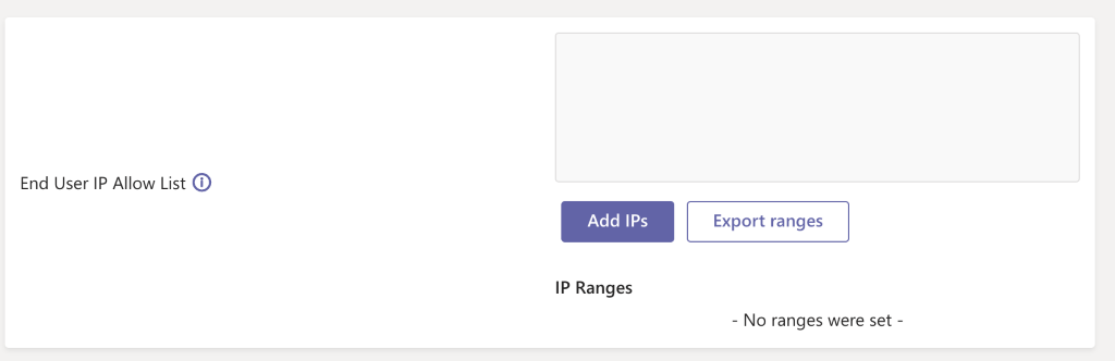 Interfaccia utente dell'elenco indirizzi IP consentiti.