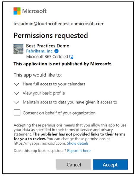 Screenshot della richiesta di consenso dell'amministratore.