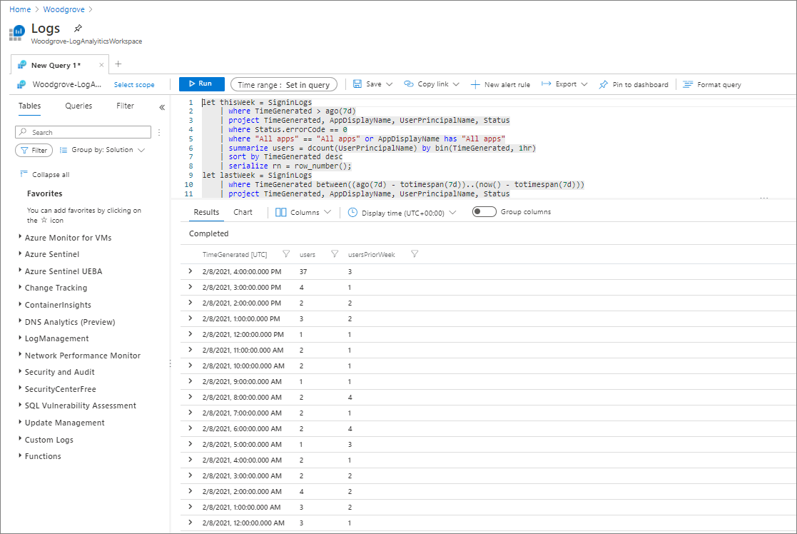 Screenshot che mostra il log delle query.