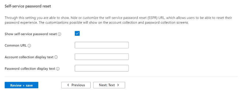 Screenshot della reimpostazione della password self-service di personalizzazione dell'azienda.