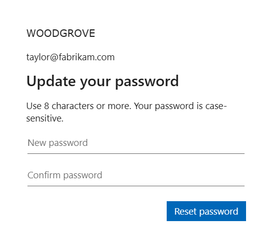 Screenshot che mostra la schermata aggiorna password.