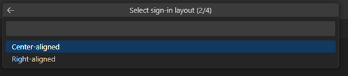 Screenshot che mostra la selezione del layout di autenticazione.