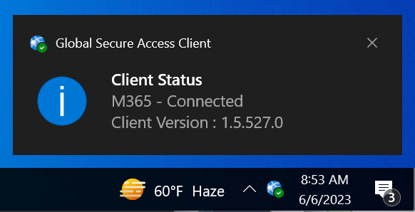 Screenshot che mostra che il client è connesso.