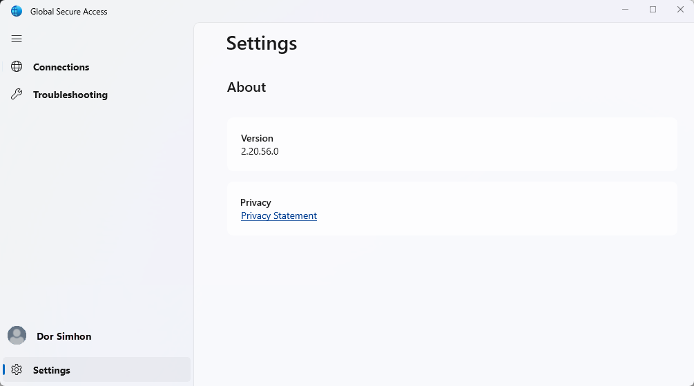 Screenshot della vista Impostazioni dell'interfaccia client di Accesso Sicuro Globale.